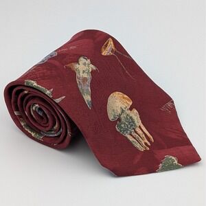 VTG Je Suis Silk Tie Jellyfish Marine Biology Science Burgundy Dark Academia